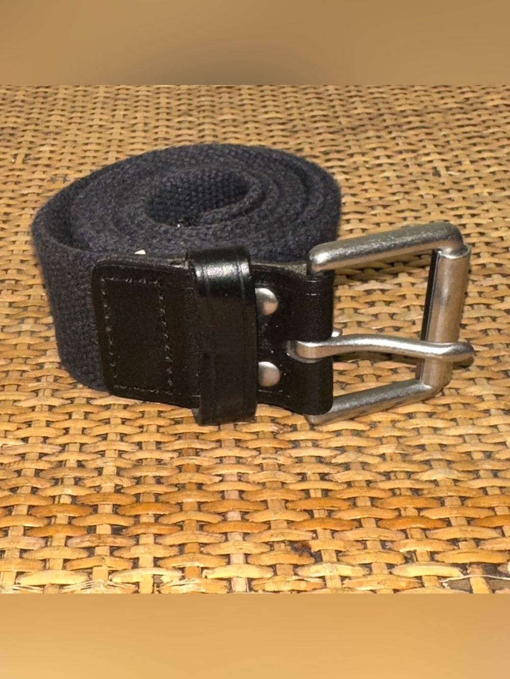 Gap Canvas Woven Mens 30 Web Black Military Belt Silver Metal Buckle Nautical